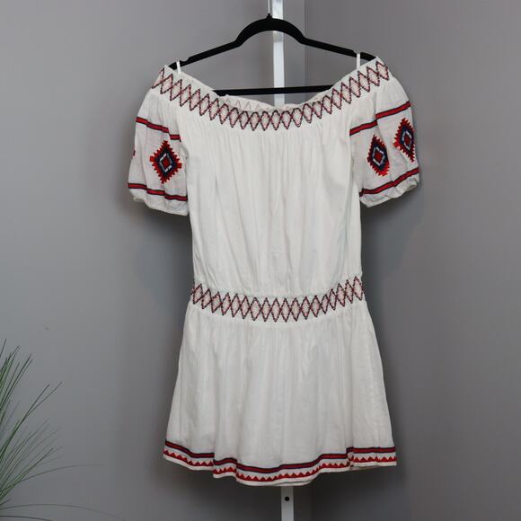 Tularosa Embroidered Off Shoulder Dress Women’s Size M White Red Blue - Picture 2 of 7